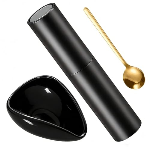 UIHRLM Coffee Bean Dosing Cup Set, Ceramic Coffee Dosing Cup & Small Spray Bottle & Stainless Steel Scoop Spoon, Dosing Cups Set Coffee Making Accessories for Women Men Teahouse Home Use (Black)