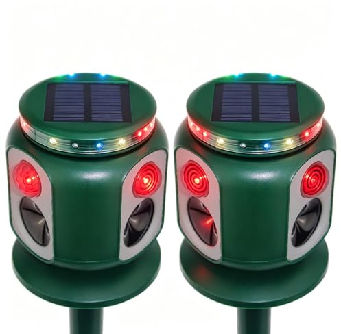 2x Repellente Ultrasuoni Solare per Gatti e Animali 360°, Efficace Dissuasore per Gatti, Piccioni e Altri Animali - Ideale per Fattorie, Giardini e Cortili