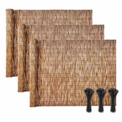 VEVOR Cañizo de Ocultación y Decoración para Jardín, 1,2 x 5 m, Valla Natural, Paquete de 3 Piezas, Brezo y Mimbre de Cerramiento, con Bridas de Plástico, Pantalla de Privacidad para Terraza Balcón