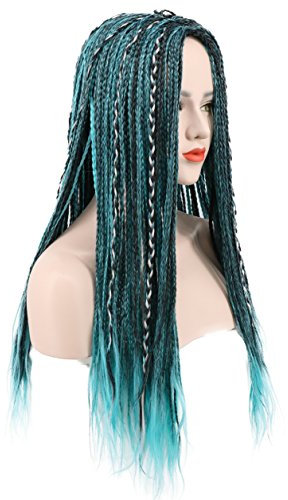 Karlery Frauen Lange Zopf Blau und Schwarz Mixed Perücke Halloween Cosplay Anime Kostüm Party Perücke