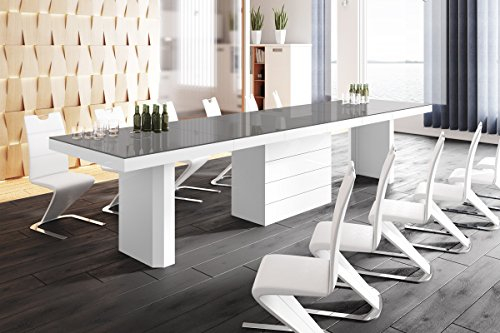 Design Esstisch Tisch HE-777 Grau/Weiß Hochglanz XXL ausziehbar 140 bis 332 cm
