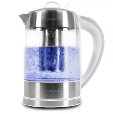 Cecotec Hervidor de Agua Eléctrico ThermoSense 370 Clear. 1,7 litros, Libre de BPA, 2200 W de Potencia, Base 360º, Filtro Antical Desmontable, Doble Sistema de Seguridad, Acero Inoxidable
