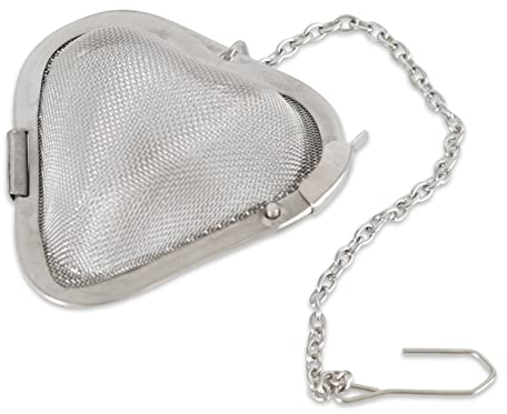 RSVP International Endurance Collection Mesh Loose Leaf Tea Strainer/Infuser Ball, 18/8 Stainless Steel and Dishwasher Safe, Heart Shape, 2 x 2
