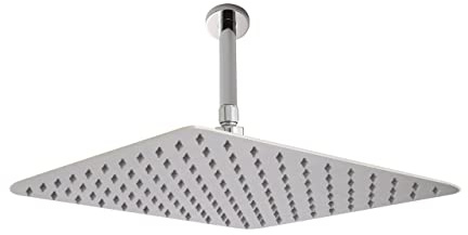Hudson Reed HEAD45A ǀ Modern Bathroom Stainless Steel Square Fixed Shower Head and Ceiling Arm, 56mm x 400mm, Chrome