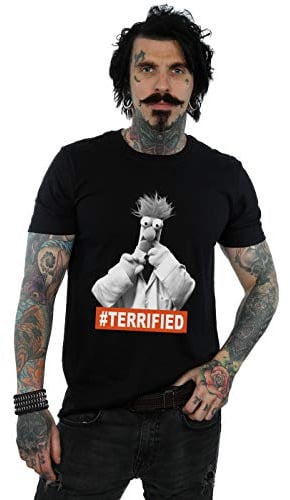 Disney Men's The Muppets Beaker Terrified T-Shirt Black X-Large