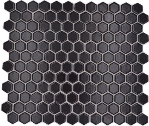 Hexagonale Sechseck Mosaik Fliese Keramik mini schwarz matt Duschrückwand Fliesenspiegel Wandfliese Badfliese - MOS11A-0311