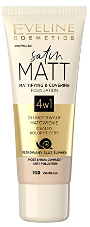 Eveline Cosmetics Satin Matt Foundation mit Schneckenschleimfiltrat - Aufbauende Deckkraft & Porenminimierung - 30ml