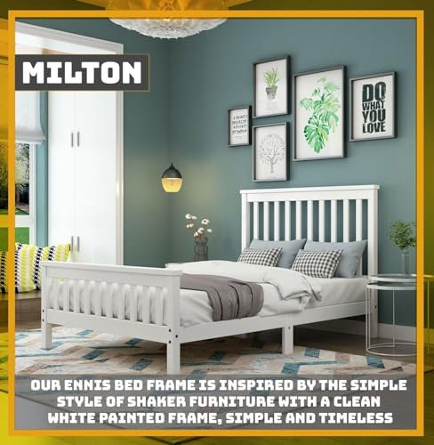 Wexford Panel Detail Country Style Double Bed Solid Wooden Post High End Slatted Base Bed Frame 4ft6 Bedroom Furniture for Adults, Kids, Teenagers (White)