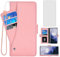 Asuwish Compatible with OnePlus 7 Pro Wallet Case Tempered Glass Screen Protector and Flip Cover Card Holder Cell Phone Cases for OnePlus7Pro 5G One Plus 1+7 1Plus OnePlus7 7Pro One+ 1 + Seven Pink