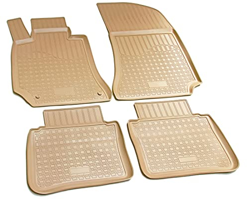 Recambo 3D Gummi Fußmatten kompatibel für Mercedes E-Klasse W212, S212 | 2009-2016 | Auto Gummimatten | Passgenau | mit Rand | beige