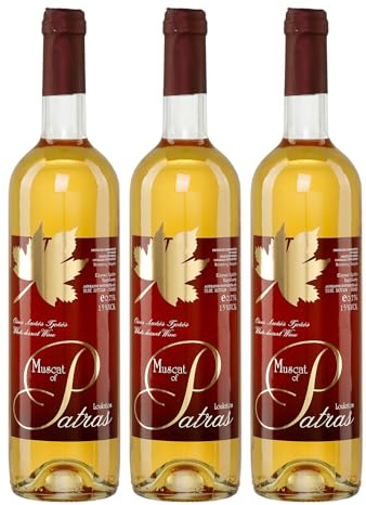 Muskat aus Patras 3x 0,75l Loukatos Likörwein weiß | 15% Vol. | + 20ml Jassas Olivenöl