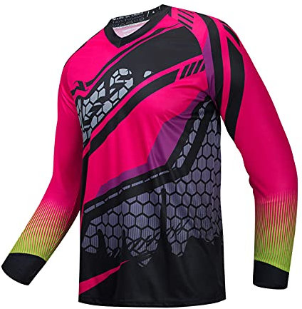 Radtrikot Langarm Herren Mountainbike Motocross Jersey MTB T-Shirt Downhill Tops Outdoor Sports Racing Bluse Herbst Sommer Rot 4XL