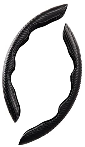 ihreesy Lenkradabdeckung Booster,2 Stück Carbon Fiber Muster Lenkradbezug Rutschfest 15 Zoll / 38cm Lenkradschoner Lenkrad Booster Lenkradschutz Dekorative Abdeckung Auto Lenkradhülle,Schwarz