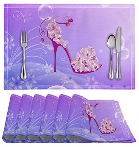 Tovagliette Americana Tacchi Alti Viola Tovagliette Colazione PVC Tovagliette Americana Plastica Lavabili Antiscivolo Sottopiatti Resistente Al Calore Sotto Piatti Da Tavola 30x45cm 8 Pcs