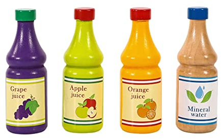 SOKA Wooden Pretend Play Kitchen Beverage Bottle Drink Set Developmental Montessori Activity Toy Playset for Kids Toddlers Children Boy Girl Ages 2 year old +