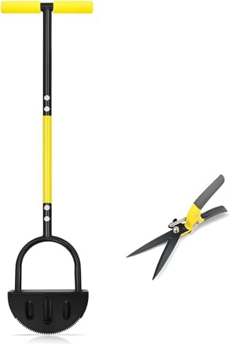 Byhagern Herramienta para bordes de césped, cortadora manual con diente de sierra, cabezal tratado térmicamente (endurecido), bordeadora de césped de media luna fácil en el suelo sin doblarse