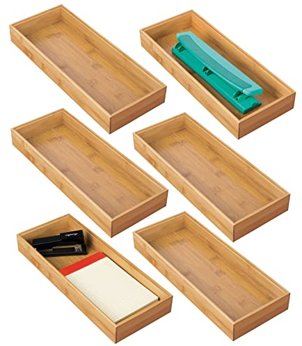 mDesign Aufbewahrungsbox für den Schreibtisch – vielseitige Schubladenbox aus Holz – stapelbarer Schubladen Organizer für Schreibwaren und Bürobedarf – 6er-Set – naturfarben