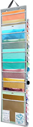 ZENXUS Hanging Vinyl Organizer, Double-Sided, 25 Compartments Roll Storage, Backside 10 Pockets for 12x12 Vinyl Sheet, Cardstock, Scrapbook Paper, Door Hooks Included