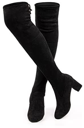 Hitmars Knee High Boots Women Thigh High Boots Long Boots Sexy Over The Knee Boots Flexible Warm Suede Winter Shoes B Black UK 6