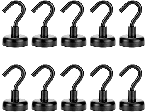 ZOCONE Ganchos Magnéticos, 10pcs Ganchos Imanes 16mm Negro Ganchos Magnéticos Neodimio Imán Neodimio con Gancho para Furgoneta, Llave Garaje, Cocina Casera y Toalla,Cuelga Fácilmente Objetos Pequeños