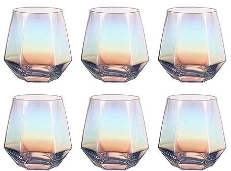 Lot de 2/4/6 verres à whisky diamant 300 ml,Transparent,Motifs géométriques,Pour jus d'eau,En verre à scotch incliné,Look moderne,Pour homme, femme, papa, mari, amis, verrerie pour bourbon/rhum/bar