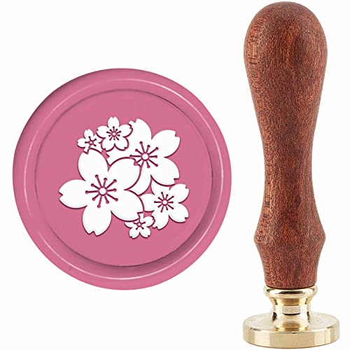 craspire Kirschblüten-Wachs-Siegel-Stempel Blumen-Siegellack-Stempel 30 mm/1.18 Zoll Abnehmbarer Messingkopf-Siegelstempel Mit Holzgriff Für Einladungen, Karten, Geschenkverpackung