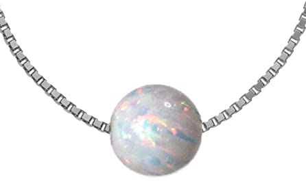 Hochwertiger runder Weißer Opal 8 mm mit weiß rhodinierter 925 Sterling Silber Venezianer Box Kette | Weiße Opal Schmuck Länge 42-48 cm (42)