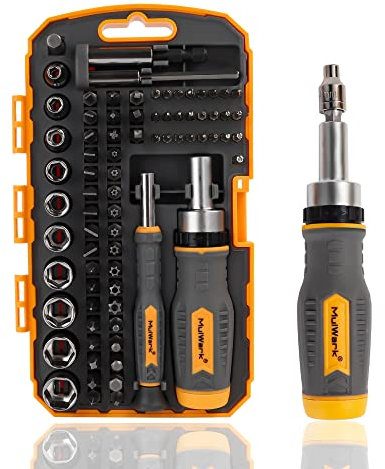 MULWARK Screwdriver Bit Set & Socket Kit, 77-Pieces Ratcheting Screwdriver Set with Case, 77 in 1 Multi Bit Screw Driver for Home DIY, Electronics, Car Emergency and Garage