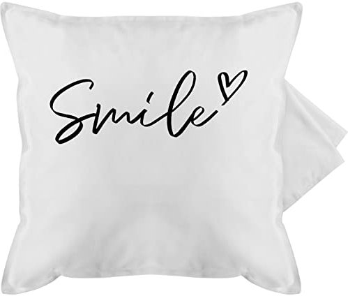 Shirtracer Kissenbezug - Statement - Smile - Schriftzug - 50 x 50 cm - Weiß - Statement-Kissen Statements lächeln kissenbezüge sofakissen sprüche kissenhülle mit