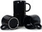 Smilatte M101 Lot de 4 tasses à café empilables en céramique pour garçon et fille Noir 355 ml