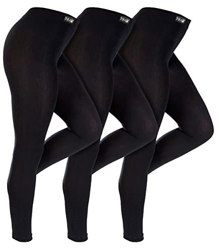 THMO 3 Pair Multipack Womens Winter Leggings Warm Thermal Footless Tights in Black (S, Black)