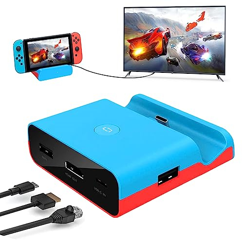 Switch Docking Station, Switch Dock mit Typ C zu HDMI Adapter, Tragbarer Switch Ladestation, Switch Tv Docking Station, Dockingstation für Switch (Blue)