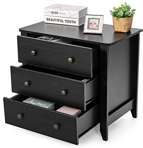 COSTWAY Kommode mit 3 Schubladen, Sideboard mit Griffen aus Holz, Schubladenschrank für Wohnzimmer, Schlafzimmer, Eingangsbereich, Aufbewahrungsschrank 100 kg Belastbar, 71 x 46 x 66 cm (Schwarz)