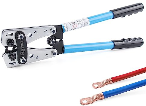 Flytuo Battery Cable Lug Crimping Tools for AWG 10-1/0 Copper Ring Terminals - Heavy Duty Hand Electrician Pliers for Crimping Wire Cable