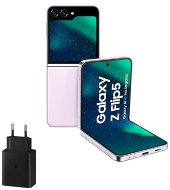Samsung Galaxy Z Flip5, 256 GB + Cargador 45W - Teléfono Móvil Plegable con IA, Smartphone Android Libre, 8GB de RAM, Diseño Plegable, Rosa claro (Versión Española)