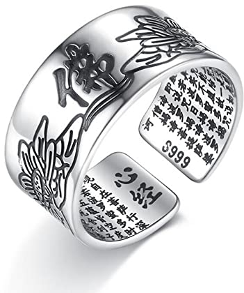 Sterling Silber Buddha Lotus Ringe, buddhistische offene Ringe für Frauen