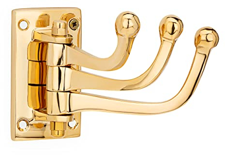 NKlaus 3-facher Kleiderhacken schwenkbar Messing massiv gold Maritim Garderobenhaken 11614