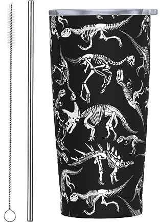 Worltoldb Dinosaur 20oz Insulated Stainless Steel Tumbler With Lids And Straws Stainless Steel Double Wall Vacuum Insulated Travel Coffee Mug Leak-Proof Lid & Flip Lid For Hot And Cold Drinks