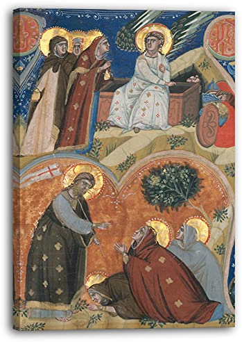 Leinwandbild (30x40cm) Nerius: Manuskript-Illumination mit Oster-Szenen mit einem Initial-A, aus einem Antiphonar, Leinwand auf Keilrahmen gespannt und fertig zum Aufhängen, hochwertiger Kunstdruck..