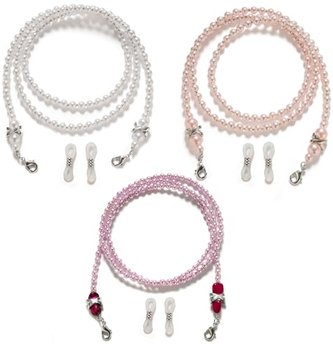 3 Pièces de Chaînes de Lunettes pour Femmes, Chaînes de Lunettes en Perles, Cordes de Lunettes Antidérapantes, Colliers de Lunettes, adaptées aux Lunettes de Lecture pour Femmes (Multicolore)