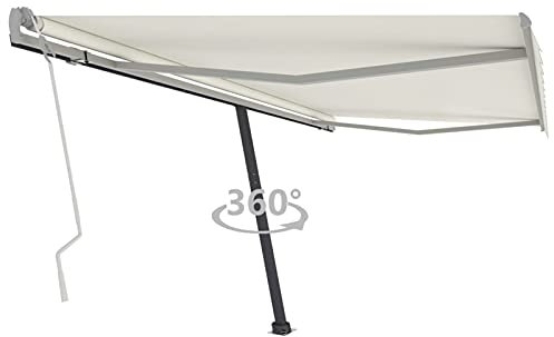 ShCuShan Standmarkise Einziehbar Handbetrieben 400x350 cm Balkon Sonnenschutz Einziehbare Markise Sonnenschutzrollo AußEn Garten Schutzwand Cremeweiß