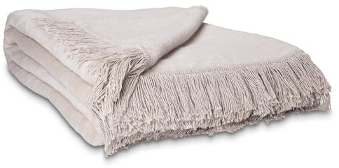 Como Kuscheldecke Beige XXL 150 x 200 cm Baumwollmischung weiche & warme Kuschel-Decke mit Fransen für Couch & Sofa, waschbar, Öko-Tex Standard 100, 1,4kg, 400g/m²