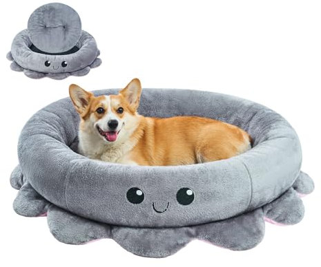 Jiupety Hundebett Rund Grosse Hunde, Hundebett mit Octopus Form, Kissen Katze mit Waschbarem, 91 cm Hunde Donut Rund für Große, Mittelgroße & Kleine Hunde, Grau