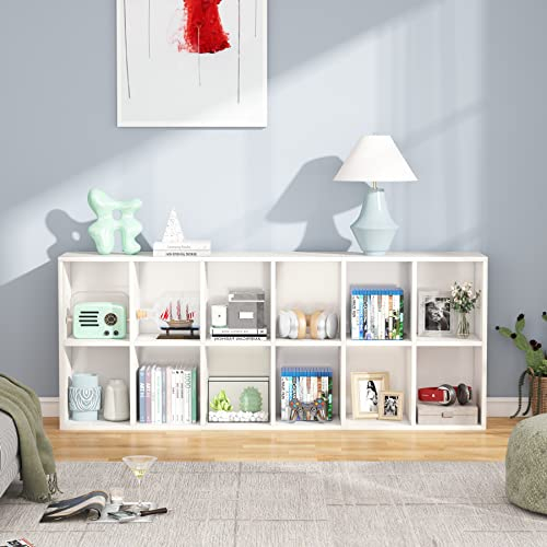 Tribesigns Bücherregal mit 12 Fächer Bücherschrank 30x60x182cm Kippschutz Bodenschoner Wohnzimmer Schlafzimmer Büro Regal Standregal Würfelregal Weiß