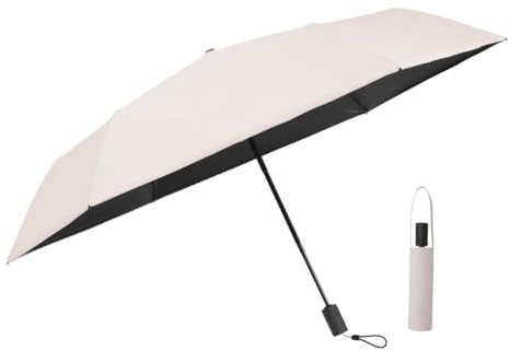 AKINOYAMA Taschenschirm Auf-Zu Automatik Safety Einfach Zu Bedienen Extra Leicht 230g Windproof Sonnenschutz Regenschirm Freien UV Faltender Regenschirm für Erwachsene und Kinder (Beige)