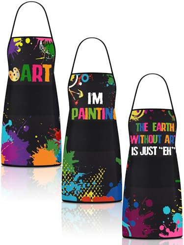 Langyiwee 3 Pcs Painting Artist Apron with 2 Pockets Colorful Waterproof Painting Smock Adjustable Painters Art Aprons Art Lover Gift for Adults Art Teacher Student Chef Cooking Baking Gardening,