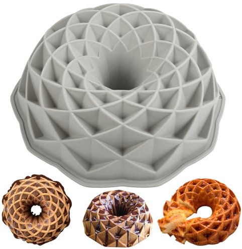 Jinsion Moule à Kouglof en Silicone, 23 cm Antiadhésif Moule à Brioche en Silicone, Réutilisables Kouglof Forme pour Gâteau, Tarte, Flan, Pain, Muffin, pour Fête d'anniversaire Artisanale (Gris)