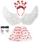 Sunshine smile Amor-Kostüm,Karneval Kostüme Amor Set,Engelflügel,Damen Kostüm,Valentinstag Herz Stirnband Pailletten,Cupid Flügel Kostüm, Herzchen Tutu,Romantische Amor Kostüm Accessoires