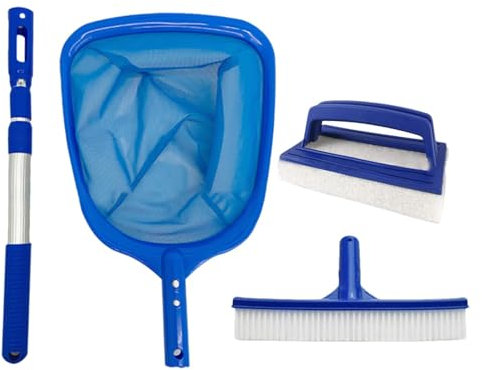 Kit de limpieza para piscinas elevadas,Kit de limpieza para piscinas | Equipos de limpieza de piscinas,Red de espumadera para limpieza de piscinas, cepillo, poste ajustable para limpiar paredes de pis