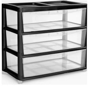 SIDSONS Jumbo Chest 4 Drawers Storage Unit, Plastic Drawers Home Office Closet Bedroom Dorm, Modular Storage Tower Cabinet Nursery School Storage Solution (Black/Clear, 3 Drawers Jumbo)